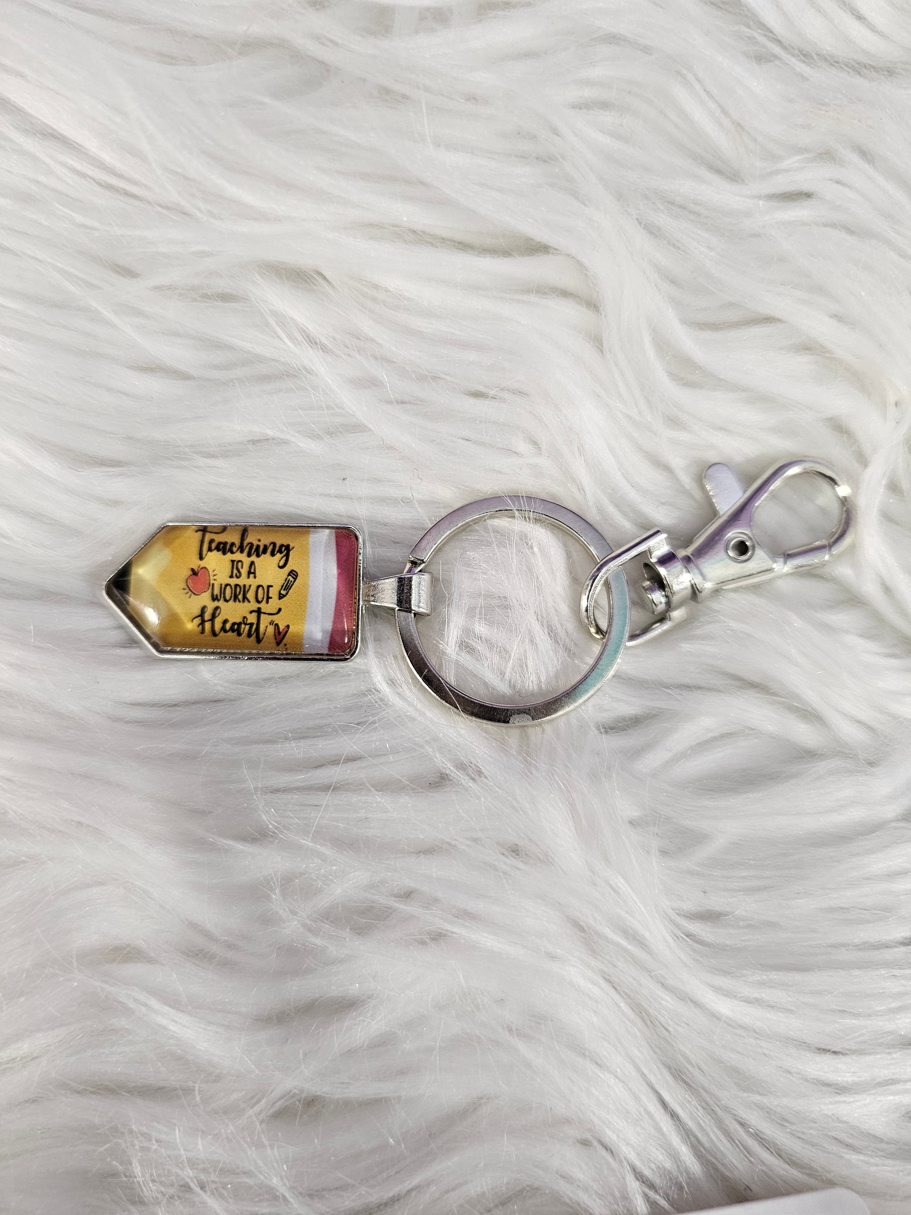 Teacher Key Charm – "Teaching is a Work of Heart" Pencil Keychain