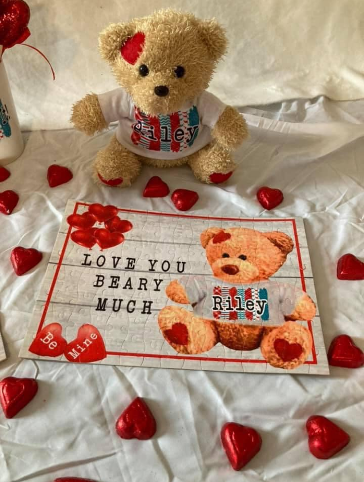 Custom Teddy Bear & Matching Puzzle Gift Set – Personalized Name Set