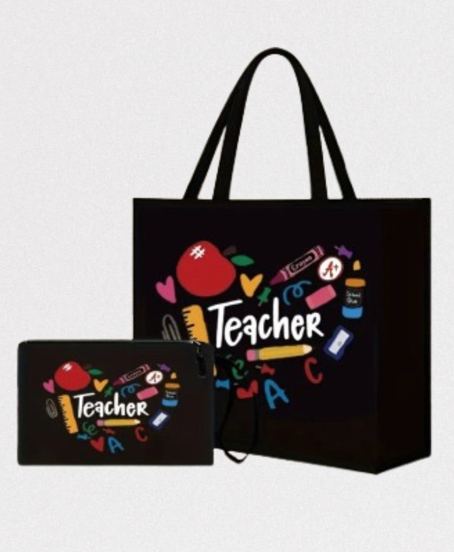 Teaching-Themed Tote and Cosmetic Bag Set (2 pcs)