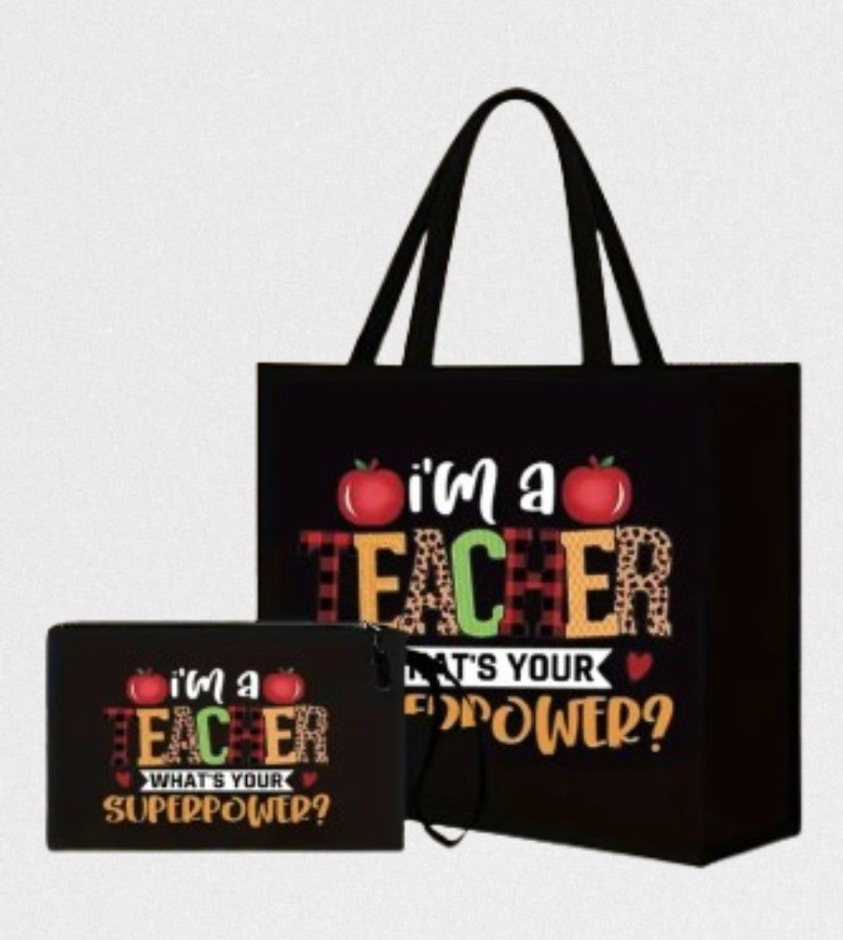 Teaching-Themed Tote and Cosmetic Bag Set (2 pcs)